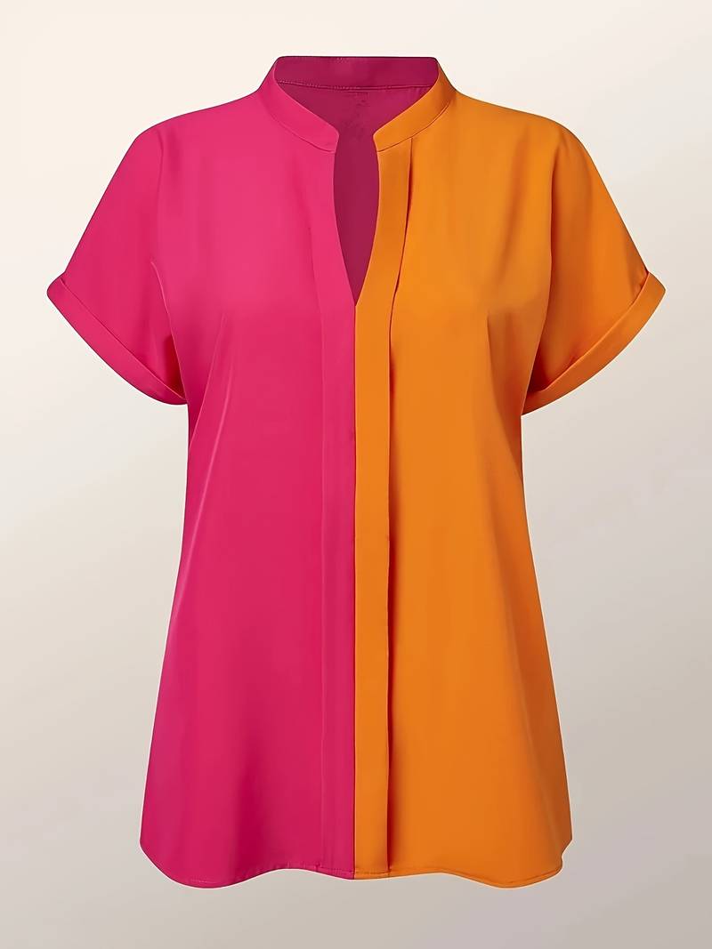 Lacey - Kurzärmelige Bluse mit geteiltem V-Ausschnitt