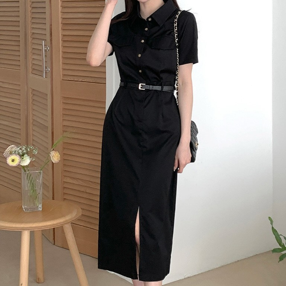 Gürtel-Midikleid im Hemdblusenstil