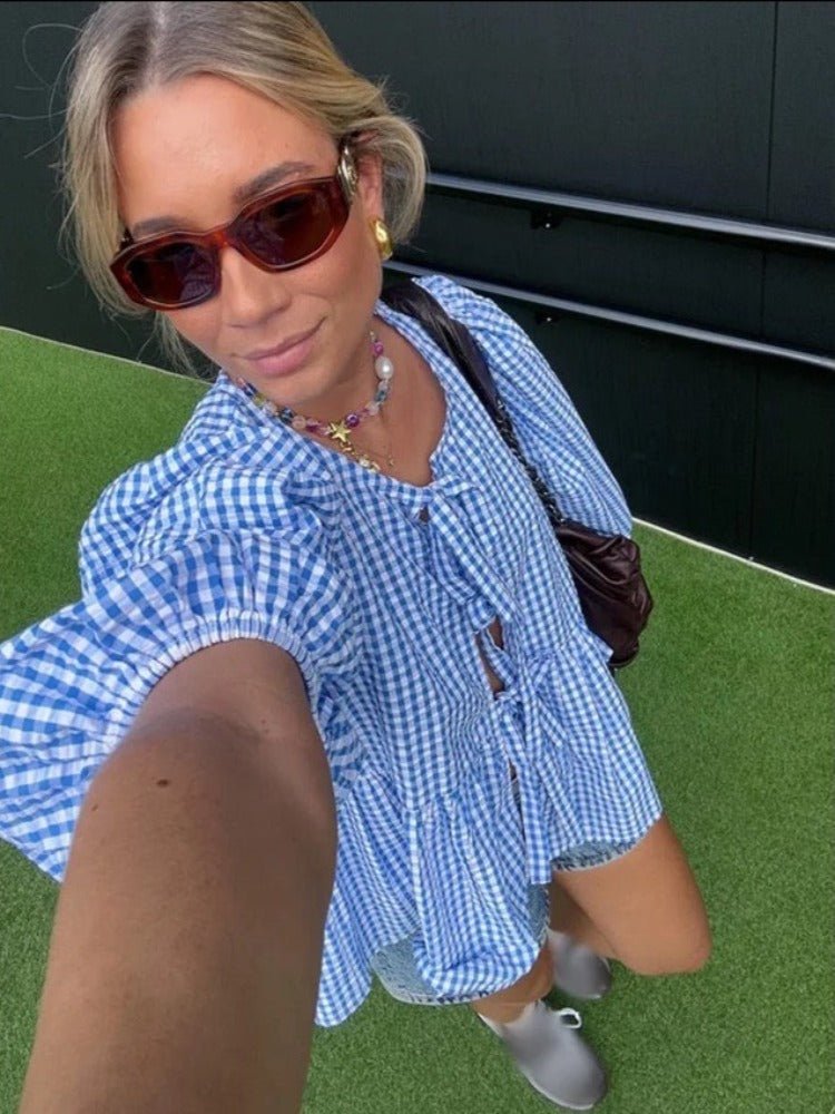 Jemima - Trendy gestreifte Bluse - Puffärmel - Bluse - Tiger Druck - Müller Mode