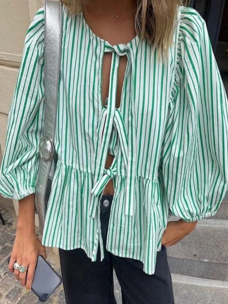 Jemima - Trendy gestreifte Bluse - Puffärmel - Bluse - Schwarz und weiß - Müller Mode