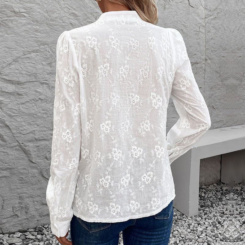 Alva - Langärmeliges Hemd aus Jacquard-Spitze