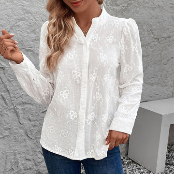 Alva - Langärmeliges Hemd aus Jacquard-Spitze