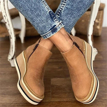 Jessica - Keilstiefeletten aus Leder mit Reißverschluss