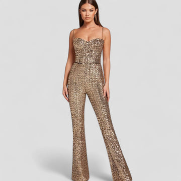 Ausgestellter Jumpsuit – Glamouröser Abendlook mit luxuriösen Pailletten