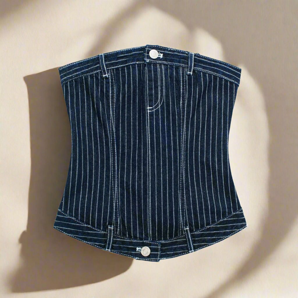 Alva - Crop-Top aus gestreiftem Denim mit BH