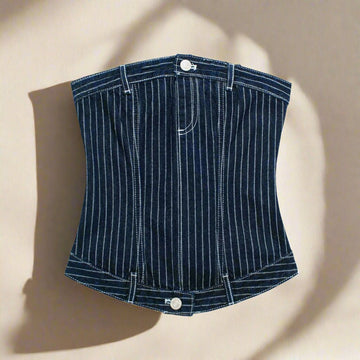 Alva - Crop-Top aus gestreiftem Denim mit BH