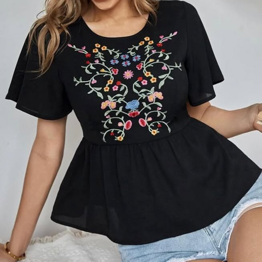 Bestickte Bluse mit Schößchen