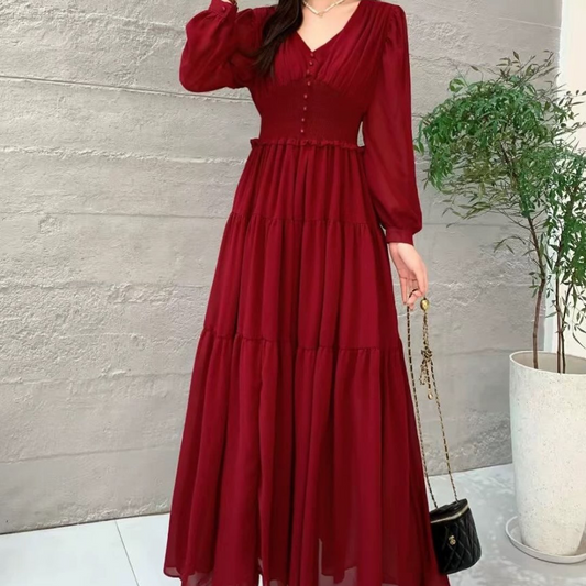 Langärmliges Stufen-Maxikleid