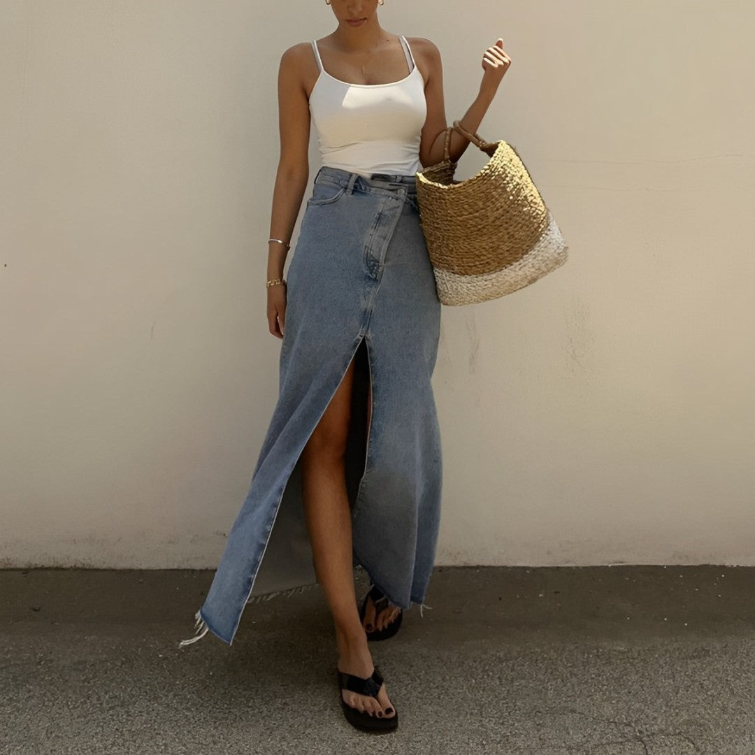 Elvina - Langer Jeansrock mit Schlitz